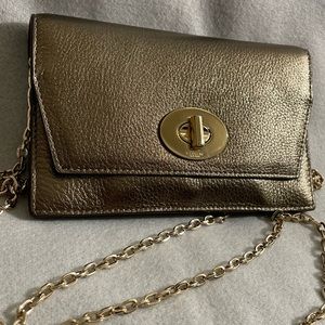Coach Metallic Leather Clutch with Shoulder Chain Strap